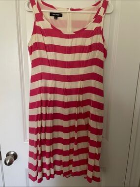 Nine West Hot Pink & Cream Striped Sleeveless Midi Dress